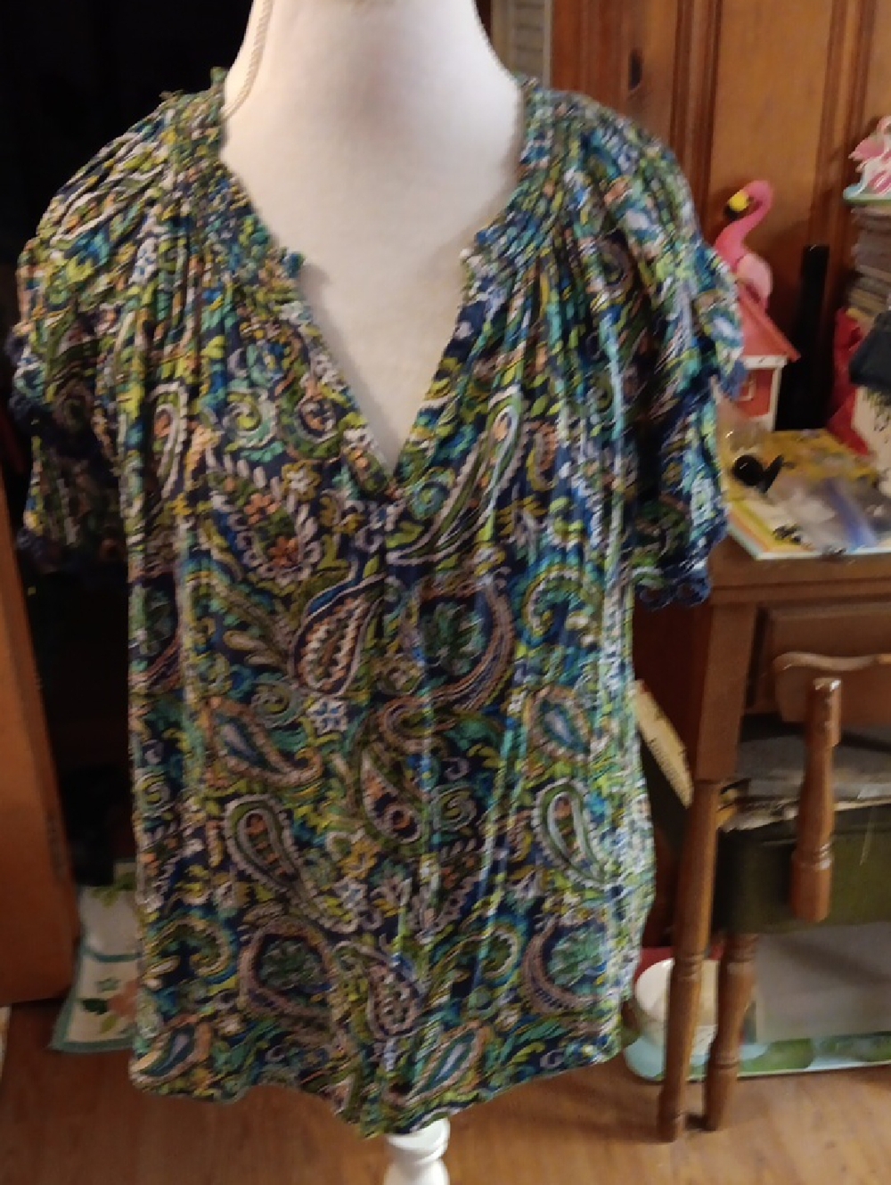 2x Democracy  S/s Tunic  Blue- Green Paisley
